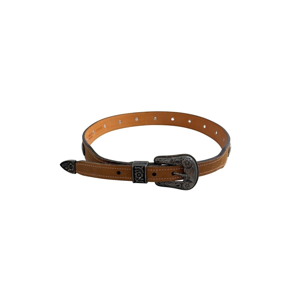 New Martin Dingman Mens 75 30 Buffalo Nickel Concho Western Leather Belt Tan USA